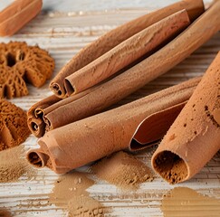 Fresh cinnamon sticks and powder