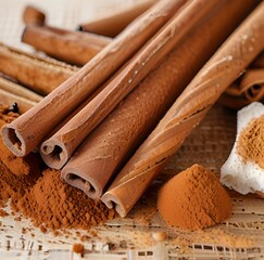 Fresh cinnamon sticks and powder