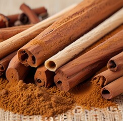 Fresh cinnamon sticks and powder