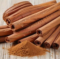 Fresh cinnamon sticks and powder
