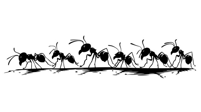 A group of ants scurry across the ground, their legs moving in sync with each other, vector illustration art