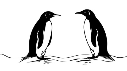 Obraz premium Penguin pair engaged in courtship display on snowy terrain, vector illustration art