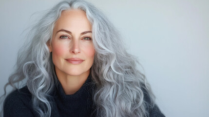 Radiant Smile of a Mature Woman with Beautiful Silver Hair and Warm Expression