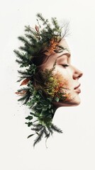 Human face dissolving into watercolor nature, symbolizing creativity as a blend of human emotion and natural inspiration.