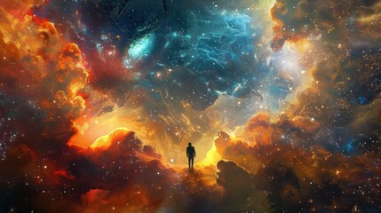 Amazing nebula with stars and people in the center