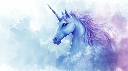 Soft watercolor background in blue and violet pastel tones with a dreamy rainbow effect, unicorn-themed design perfect for girly aesthetics, digital art projects, scrapbooking, and fantasy-themed invi