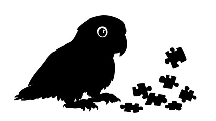 Obraz premium African grey parrot using its foot to manipulate a puzzle toy, vector illustration art