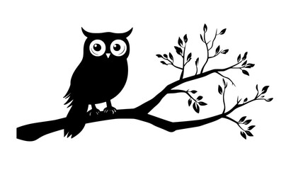 Fototapeta premium An owl perches on a tree branch, its head turned, eyes wide and focused, vector illustration art