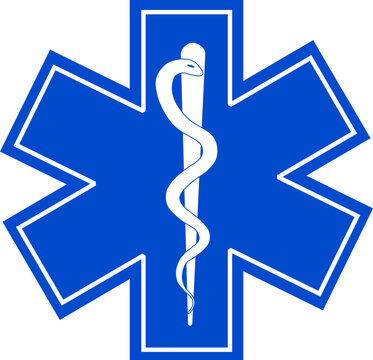 Blue and white medical first aid symbol star of life with snake and staff. Illustration made October 4th, 2024, Zurich, Switzerland.