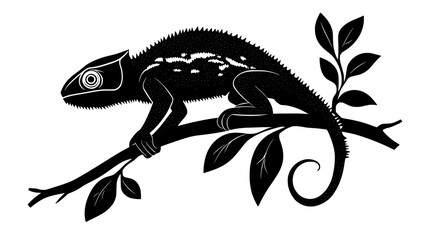 Fototapeta premium Chameleon swaying along a branch, vector illustration art