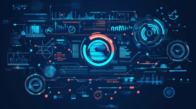 A futuristic, abstract design that represents technology and the world of online business. It highlights the idea of big data.