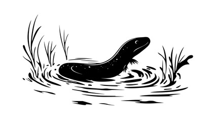 A leech swimming in a freshwater pond, searching for a host, vector illustration art