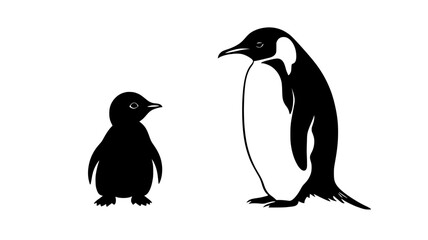 Fototapeta premium A penguin chick stands beside an adult, its smaller frame highlighted against the larger figure, vector illustration art