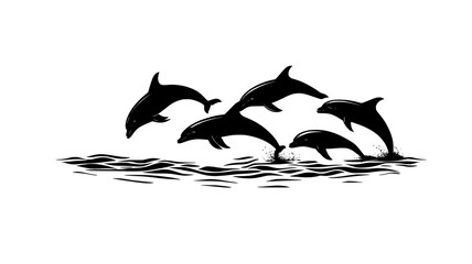 Image of Pod of dolphins surfacing to breathe in a calm bay, vector illustration art printed on Printed Glass Basin Splashbacks