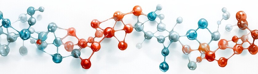 Obraz premium Watercolor molecular grid, with atoms connected by delicate, translucent lines, forming a crystalline structure.