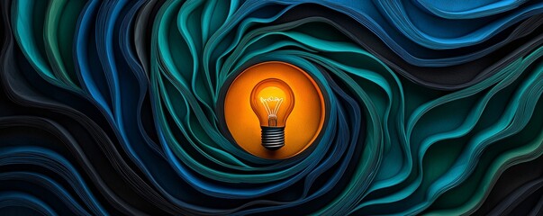 Watercolor spiral with a light bulb at its center, symbolizing the journey towards discovering a bright idea.