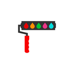 Paint roller with multicolored paint drops.