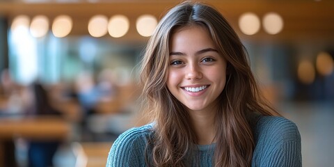young confident female college student smiling while looking at the camera showcasing her vibrant student life and academic journey