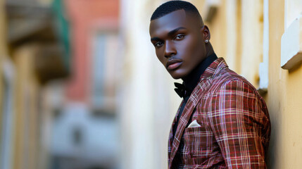 Obraz premium Stylish Black Man in a Plaid Suit