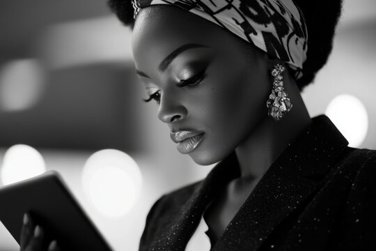 Woman with turban using tablet - Powered by Adobe