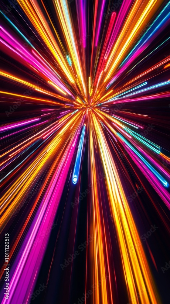 Sticker Abstract background with colorful light trails converging in the center