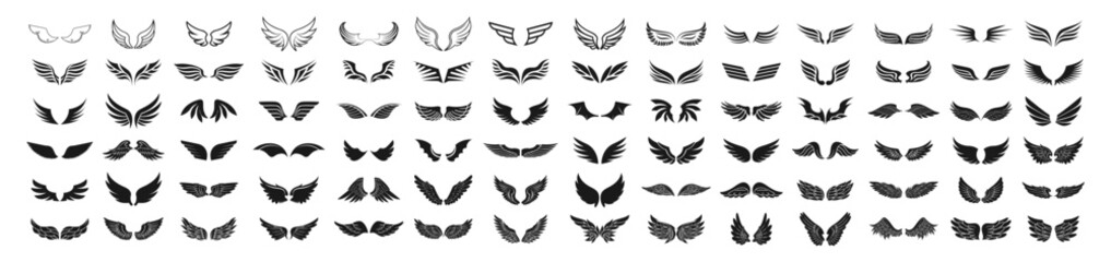 Simple set of wings vector icons for web design on transparent background