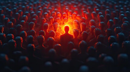 a standout individual illuminated among crowd symbolizing self promotion ,personal branding