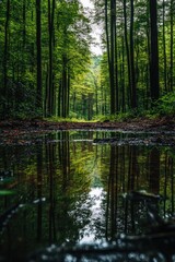 Fototapeta premium Forest Landscape with Green Trees
