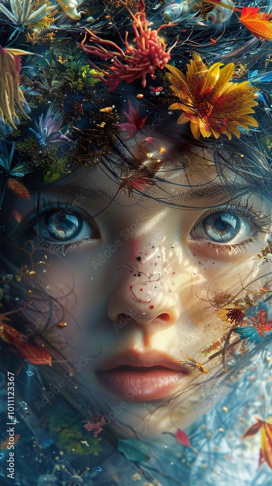 Poster Dreamy Portrait with Floral Elements