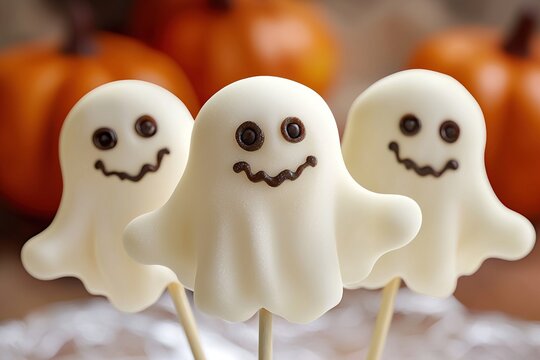 Cute halloween ghost cake pops. Generative Ai