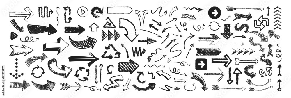 Leinwandbilder a set of arrows drawn by hand with charcoal or brush. arrow abstract brush line stroke color vector 