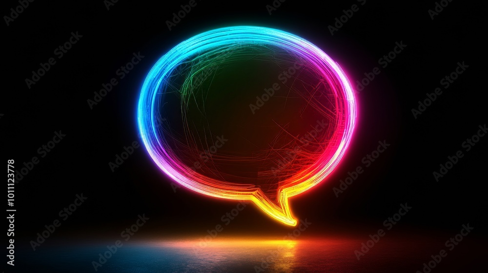 Sticker Rainbow neon speech bubble glowing on dark background