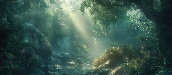 Obraz premium Sunbeams Through the Forest