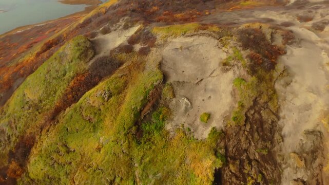 Pingo Formation At The Shore Of The Arctic Ocean Near Tuktoyaktuk, NWT, Canada - Drone Shot