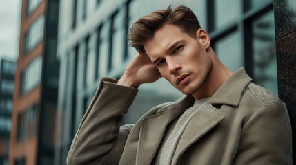 Portrait of a Handsome Young Man in a Brown Coat