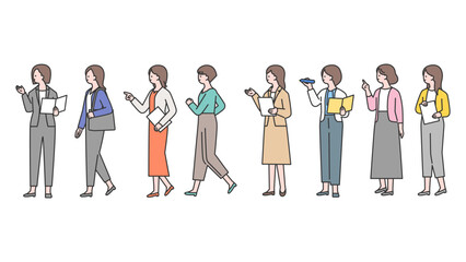 女性の全身アバターイラスト素材セット・ビジネスシーン