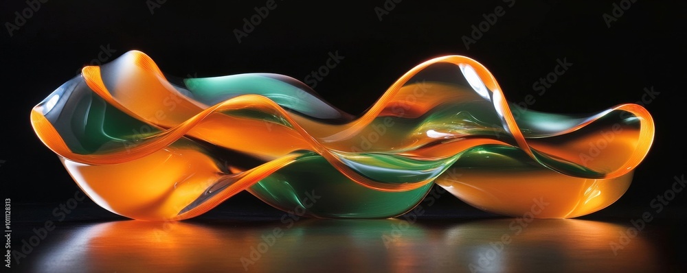 Canvas Prints Orange and green glass sculpture reflecting on black surface