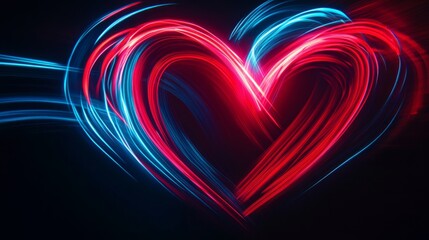 Neon light painting forming a heart shape