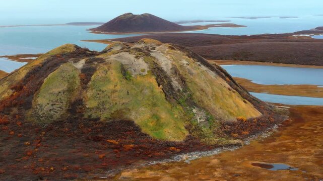 A Scenic View of Pingo Landmark, a Geographical Feature Near the Community of Tuktoyaktuk in the Northwest Territories (NWT), Canada - Aerial Drone Shot
