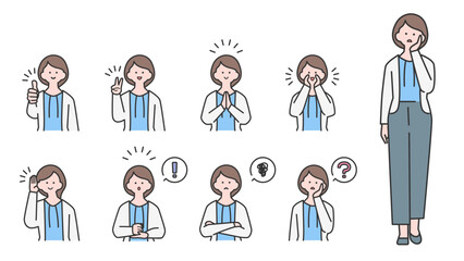 若い女性 上半身・表情バリエーション