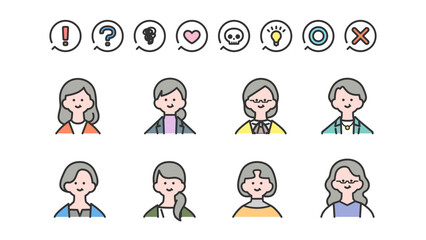 ベテラン女性の上半身アバターアイコン素材