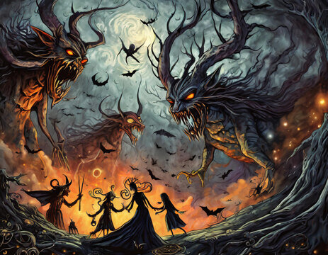 Sue&ntilde;o de fantasia nocturna con demonios