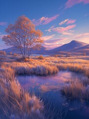 Fototapeta premium Autumn in the Cairngorms features a serene lake surrounded by vibrant colors.