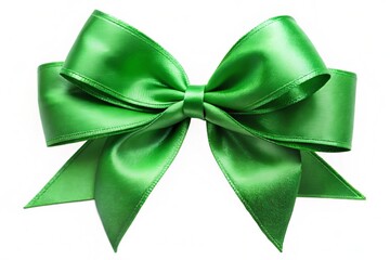 Vibrant green ribbon bow isolated on a white background, perfect for gift wrapping, crafts, and decorative accents in
