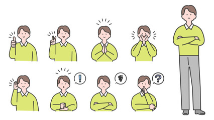 若い男性 上半身・表情バリエーション