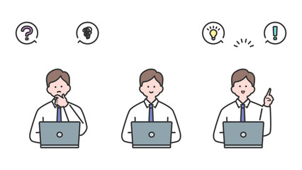 ノートパソコンに向かうスーツ姿の男性の表情バリエーション