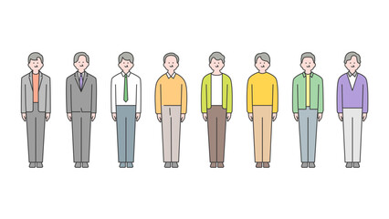 年配男性の全身アバターイラスト素材セット