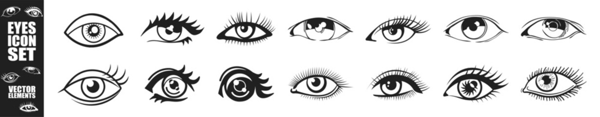 Eye icon set. Eyes related line icons. View and eye vector linear icon set. Open eyes images.
