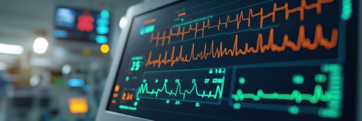 Close up of a Telemonitoring Device Displaying ECG Readings