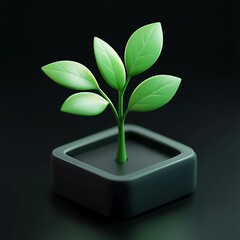 3D New Growth Icon: Fresh Plant Life and Nature Illustration Logo